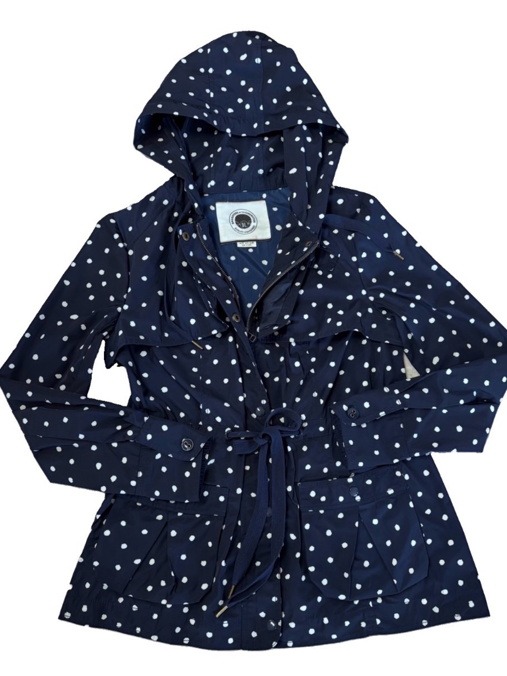 Anthropologie Daughters Of The Liberation Navy Polka Dot Rain Jacket Size 8 EUC - Picture 2 of 13
